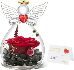 Miofula Rosa Stabilizzata Vera Regalo Donna Compleanno, Rosa Eterna con Figurina Angelo Regalo per Mamma, Idee regalo di Anniversario San Valentino Festa della mamma Natale per Mamma Nonna Fidanzata