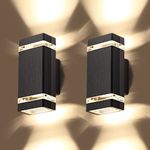 CELAVY Outdoor Wall Lights Mains Powered, Up Down Outside Wall Lights IP65 Waterproof, Porch Light Front Door Modern 3000K GU10, Exterior LED Lighting Sconce Wall Mounted for House 2 Pack, Black