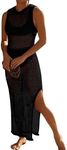 Bsubseach Crochet Cover Ups for Swimwear Women Hollow Out Swimsuit Coverup Backless Bikini Beach Dress Black