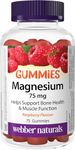 Webber Naturals Magnesium Gummy 75 mg, 75 Raspberry Flavoured Gummies, Supports Bone and Muscle Functions, Vegan