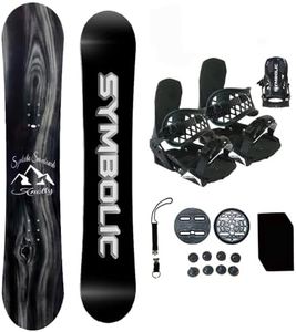 Symbolic Knotty Snowboard + Bindings with Leash, Stomp Pad Package(Bindings Black L/XL Men(fit 9-15), 155cm Hybrid Rocker)