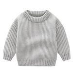 CUATINTUO Toddler Baby Girl Boy Knit Sweater Solid Color Long Sleeve Warm Pullover Tops Fall Winter Clothes (Grey,12 Months,12 Months)