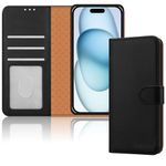 iCatchy for iPhone 15 Case Leather Wallet Book Flip Folio Stand View Magnetic Protect RFID Blocking Cover compatible with iPhone 15 (6.1") Phone Case (Black)