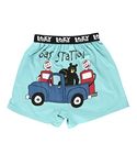 Lazy One Funny Animal Boxers, Novelty Boxer Shorts, Humorous Underwear, Gag Gifts for Men, Bear (Gas Station, X-Large)