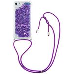 COTDINFOR Compatible with iPod Touch 7 Case Liquid Glitter Flip Cover Protective Sparkle Floating Bling Silicone Lanyard Mobile Phone Cases for iPod Touch 5/6/7 TPU Purple Love YB.