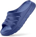 FitVille Mens Wide Fit Slide with Arch Support, Recovery Sport Sandals Plantar Fasciitis Soft Cushion for All Day Comfort Wide 14 UK Indigo Blue