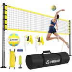 Patiassy Outdoor Portable Volleyball Net Set System - Quick & Easy Setup Adjustable Height Steel Poles, PU Volleyball with Pump and Carrying Bag for Beach Backyard