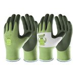 COOLJOB Kids Gardening Gloves for Age 9-12, 2 Pairs Recycled Polyester Toddler Gloves for Boys Girls, Breathable Rubber Coated Childrens Work Gloves with Non-Slip Grip, Green & White (2 Pairs S)