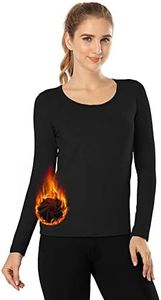 MANCYFIT Womens Thermal Tops Fleece Lined Shirt Long Sleeve Base Layer Scoop Neck Black Small
