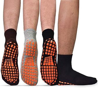 Men Non Slip Sticky Grips Socks - ELUTONG 3 Pairs Tile Wood Floors Anti-Skid Workout Yoga Pilates Hospital Slipper Socks