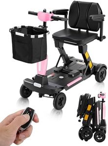 Ecomobi Light Weight Mobility Scooter for Adults&Seniors, 12–30 Mile Range Foldable Portable 4 Wheel Powered Mobility Scooter with Airline Approved Battery for Travel, 300 lb Capacity, Ultra Pink