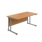 Office Hippo Heavy Duty Rectangular Cantilever Office Desk, Home Office Desk, Office Table,Integrated Cable Ports,PC Desk For Office or Home,5 Yr Wty By Office Hippo-Silver Frame/Oak Top,140cm x 80cm