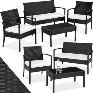 TecTake® Ensemble Salon de Jardin Exterieur en Poly Rotin Canapé 2 Places 2 Fauteuil Salon et 1 Table de Jardin, Mobilier de Jardin pour Amenagement Balcon Terrasse Veranda