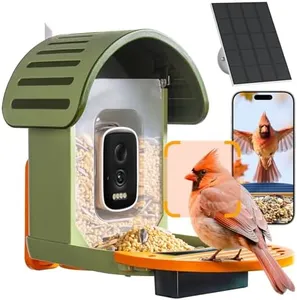 Smart Bird Feeder with Camera, 2.5K UHD Bird Feeder Camera Solar Powerd, Sensitive AI Identification, Instant Alerts Capture Video, IP66 Waterproof for Outdoor, Ideal Gift, Green