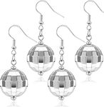 Adoshine Disco Ball Earrings for Women Silver Gold Disco Mirrorball Earrings Perfect for 70s outfits Dance Party Costume Accessories, Zinc, Cubic Zirconia