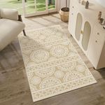 3x5 Rugs for Living Room Bedroom Farmhouse Washable Rug Stain Resistant, Boho Floral Throw Rug Pet Friendly Carpet for Entryway Entrance Front Door Foyer Porch, Kitchen, Dorm Decor, 3x5ft, Brown Cream