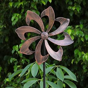 SFgift Wind Spinner Dahlia 61"(H) Single Blade Easy Spinning Kinetic Wind Spinner with Outside Vertical Metal Sculpture Stake Construction for Patio Lawn & Garden Decoration