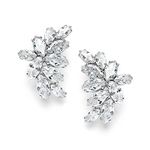 Mariell Cubic Zirconia Marquis-Cut Graceful Curved Cluster Bridal Wedding Earrings - Platinum Plated