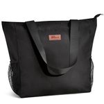 HOMESPON Large Waterproof Beach Tote Bag with Zip and Pockets for Women (Black)