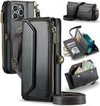Strapurs Wallet Case Compatible with iPhone 13 Pro RFID Blocking 7-Card Holder Soft PU Leather Magnetic Snap Shoulder Strap Zipper Pocket Phone Case Fit for iPhone 13 Pro 6.1" - Black