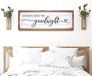 JUMBO DECOR Always Kiss Me Goodnight Sign for Bedroom Wall Decor, Large Framhouse Bedroom Sign with Solid Wood Frame for Couples, Love Theme Wall Decor, Bedroom Decor Above Bed 27.5" W x 9.5" H