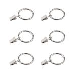 Silver Curtain Rod Ring Clip with Hook, Coideal 50 Pack Rustproof Metal Drapery Ring/Hanger Clips with Eyelets for Holding Heavy Curtains Rod Set and Drapes (1.5 inch)