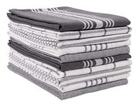 Kitchen Towels Bulk 10 Pack -18 x 28 Inch Soft Cotton Cloth Tea Towels, Mixed Set of Absorbent Dish Towels for Hand Drying & Cleaning Dishes, Durable & Colourful Tea Towels (Charcoal)