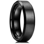 King Will Basic 6mm 7mm 8mm 9mm 10mm Men Wedding Black/Silver Tungsten Ring Matte Finish Beveled Polished Edge Comfort Fit, Small, Tungsten Carbide, No Gemstone