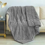 Uttermara Weighted Blanket Full Queen Size (15lbs 60" x 80") for Adult, Hugs You with Fluffy Warm Sherpa and Soft Striped Fleece, Cozy Sherpa Weighted Blanket Ideal Gift for Women, Grey