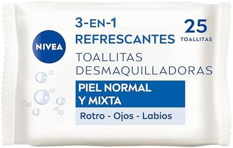NIVEA Toallitas Desmaquilladoras Refrescantes (1 x 25 ud), toallitas desmaquillantes para piel normal y mixta, toallitas húmedas para rostro, ojos, labios y cuello