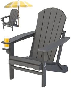 CLOUDEEP Folding Adirondack Chairs, HDPE Fire Pit Chairs Weather Resistant, Composite Foldable Adirondack Patio Chair with Cup Holder and Umbrella Hole, Grey