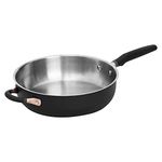 Meyer Accent Series Stainless Steel Saute Pan with Silicone Handle | Steel Frying Pan | Steel Pan | Frying pan with Induction Base, 4.5 Liters, 28cm, Black