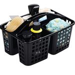 Haundry Plastic Shower Caddy Basket with 3 Compartments, Portable Divided Cleaning Supply Storage Organizer with Handle (Black)