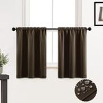 Coffee Brown Curtains for Kitchen Window,Small Blackout Waterproof Western 2 Panels Rod Pocket Cafe Tier Front Back Door Window Covering Shades for Bathroom Bedroom,24 Inches Long,Dark Chocolate