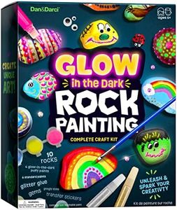 Kids Rock Painting Kit - Glow in The Dark - Arts & Crafts Easter Gifts for Boys and Girls Ages 6-12 - Craft Activities Kits - Creative Art Toys for 6, 7, 8, 9, 10, 11 & 12 Year Old Kids