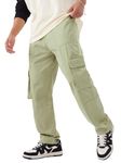 The Souled Store Solids: Green Men and Boys Straight Fit Cotton Blend Cargo Pants