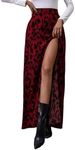 Verdusa Women's Sexy Boho Floral Split Thigh High Waist Swing Midi Skirt Red Multi Medium