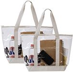 VENO 2 Packs Clear Bag Transparent Vinyl PVC Tote, Stadium Approved, Outdoor, Beach, Pool (Set of 2, Beige)