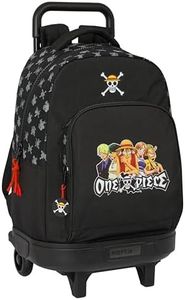 Safta ONE PIECE - Mochila Grande con Ruedas, Compacta, Extraíble, Ideal para Niños de Diferentes Edades, Cómoda y Versátil, Calidad y Resistencia, 33x22x45 cm, Color Negro