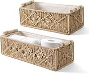 Elipenico Macrame Storage Baskets Boho Decor Box Handmade Woven Decorative Countertop Toilet Tank Shelf Cabinet Organizer for Bedroom Nursery Livingroom Home, Set of 2, Brown