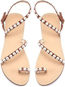 Women's Summer Sparkle Bohemian Rhinestone Toe Ring Beach Slippers Flat Sandals Size 8