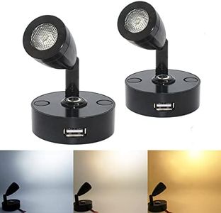 Caravan Interior Lights with USB Charging Port, RV 12V LED Reading Light Bedside Wall Lamp Touch Dimmable Warm for Campervan, Boat, Motorhome Lighting (Dimmable 3 colors-Black)