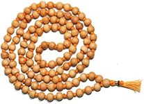 IS4A 8MM TULSI HOLY BASIL PRAYER BEADS JAPA MALA NECKLACE HAND KNOTTED. KARMA (108+1) BEADS. BLESSED & ENERGIZED HINDU TIBETAN BUDDHIST SUBHA ROSARY, Wood, no-metal-type