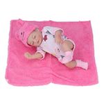 Newborn Baby Doll Set, 10in Curls Realistic Washable Emulational Soft Silicone Sleeping with Clothes Blanket Toy (10inch Closed Eyes Pink Girl) Dolls Stuffed Toys