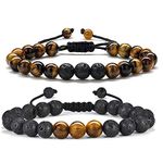 M Mooham Tiger Eye Bracelet - 8Mm Tiger Eye Lava Rock Stone Mens Anxiety Bracelets, Stress Relief Yoga Beads Adjustable Tiger Eye Bracelet Aromatherapy Essential Oil Diffuser Lava Bracelet For Women