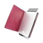 STEALTH Wallet - Smart Minimalist Cards Holder – RFID-Blocking Pop Up Wallets & Gift Box - Slim Lightweight Metal Credit Card Holders & Contactless Protector (Silver Aluminium with Burgundy Leather)