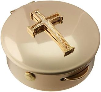 Cathedral Art Polished Brass Cross PYX/Keepsake Box, PYX for Holy Communion, 1 1/2 inches by 1/2 inch, by (Abbey + CA Gift)