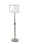 Adjustable Pedestal Poster Stand Aluminum Snap Open Frame Portrait and Landscape Display With Water Tank Base, sign holder display stand for floor, billboard stand A4 size