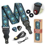 Hootenanny Guitar Strap, Jacquard Weave Embroidered Strap Includes 2 Strap Locks & 2 Unique Picks. Adjustable Woven Guitar Strap, Pick Pocket, For Bass, Electric & Acoustic Guitars