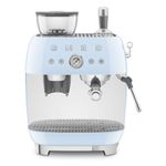 Smeg 50's Retro Style Semi-Automatic Espresso Coffee Machine with Built-in Grinder, Coffee & Latte Drinks, Double-Thermoblock Heating System, Pastel Blue, EGF03PBUS